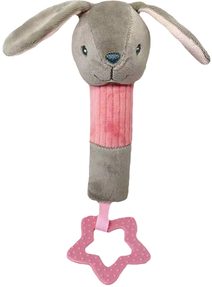 PLYŠ Baby pískací chrastítko s kousátkem Králíček růžový pro miminko