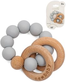 NEW BABY DŘEVO Kousátko s kuličkami šedé silikonové pro miminko