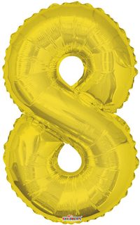 Party balonek nafukovací 86cm Číslice 8 zlatý velký foliový vzduch i helium