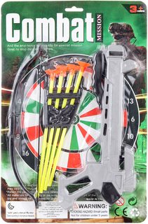 Kuše plastová dětská střelná zbraň set s terčem a 4 šípy na kartě