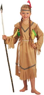 KARNEVAL Šaty Indiánka s čelenkou a peřím vel. S (110-116 cm) 4-6 let E-obal KOSTÝM