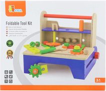 Dřevěný dětský ponk s nářadím (šroubovací, v přepravce)