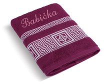 Froté ručník řecká kolekce se jménem BABIČKA - 50x100 cm vínová