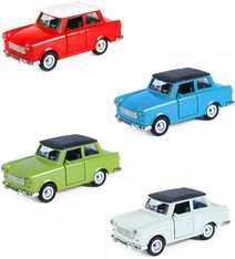 Auto retro Trabant kovový model zpětný chod 4 barvy v krabičce