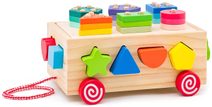 WOODY DŘEVO Vozík tahací s vkládacími a navlékacími tvary 3v1
