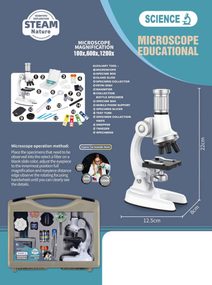 Mikroskop dětský velký zvětšení až 1200x v kufříku s příslušenstvím na baterie