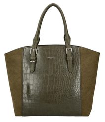 DAVID JONES Olivově zelená semišová taška do ruky s kroko vzorem