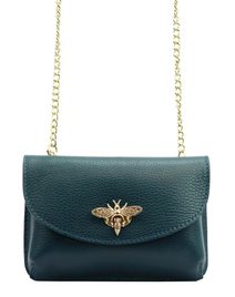 Kožená malá dámská crossbody kabelka na řetízku petrolejová modrá