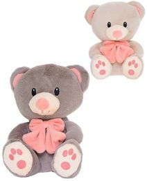 PLYŠ Medvěd 28cm sedící s mašlí 2 barvy