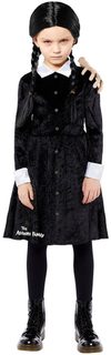 Kostým Wednesday šaty + paruka 140–152 cm (10–12 let)