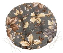 Sedák EMA kulatý prošívaný - průměr 40 cm Listí šedá