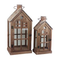 Sada 2 ks dřevěná lucerna, S/2 D7089 - výška 43cm, 56cm