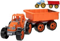 Traktor barevný set se sklápěcím přívěsem 54cm 2 barvy plast v síťce