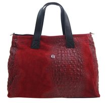 Kožená měkká tmavě červená dámská kabelka do ruky v kroko designu