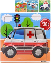 DŘEVO Puzzle dopravní prostředky vkládací na desce 9 dílků 4 druhy