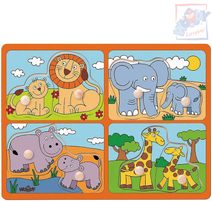 Baby puzzle s úchyty mláďata 4x2 dílky na desce pro miminko