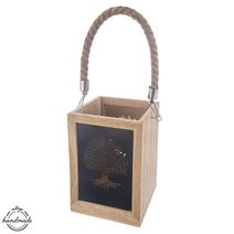 Svícen dřevo/kov MANGO Strom života - 14 x 14 x 20/39cm,celk.š.18cm