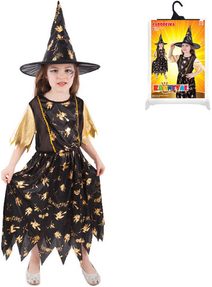 KARNEVAL Šaty čarodějnice černo-zlatá vel.S (105-116cm) 4-6 let