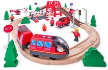 WOODY DŘEVO Vláčkodráha hasiči s elektrickou mašinkou na baterie