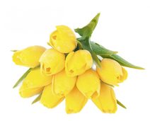 Umělé tulipány s listem 6 ks - žlutá