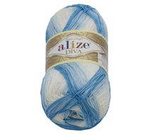 Příze DIVA BATIK Bílá,Modrá 2130 100g / 350 m