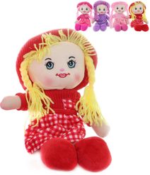 Panenka textilní 35cm hadrová s copánky v kloboučku 4 barvy