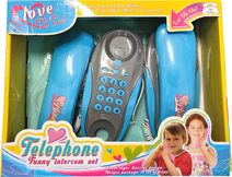 Telefony dětské pokoj-pokoj šedo-modré 2ks drátové na baterie Zvuk