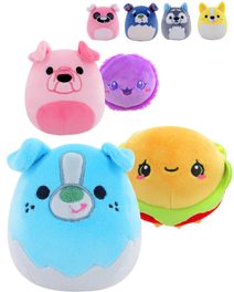 PLYŠ Super Squeeshy mačkací zvířátko / cukrovinka 2v1 s nálepkami 6 druhů