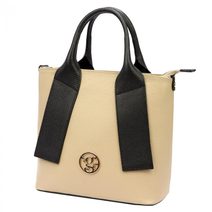 Kožená moderní latté / černá dámská kabelka do ruky