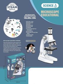 Mikroskop dětský střední zvětšení až 1200x na baterie v krabici