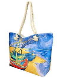 Velká plážová taška v malovaném designu modrá HB007