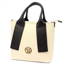 Kožená moderní krémová / černá dámská kabelka do ruky