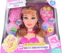 Česací hlava blondýnka dětský kadeřnický set s hřebenem a doplňky