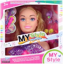 Hlava česací blondýnka set s kadeřnickými doplňky v krabici