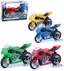 Motorka závodní motocykl kovový 11cm se stojánkem 4 barvy