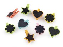 Dřevěné kolíčky s tabulkou - hvězda, srdce, květ
