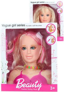 Hlava česací blondýnka set s hřebenem a doplňky 2 druhy v krabici