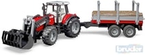 02046 (2046) Set traktor nakladač Massey Ferguson 7480 + přepravník s kládami