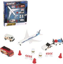 Teamsterz letiště herní set letadlo s vozidly a dopravním značením kov v krabici