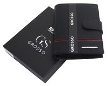 GROSSO Kožená pánská peněženka černá-červená RFID se zápinkou v krabičce