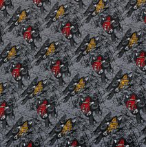 Látka - elastický úplet s potiskem Černá 48/405 šířka 175 cm