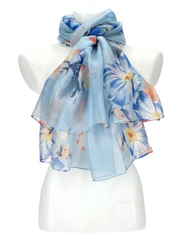 Dámský letní barevný šátek v motivu květů 180x90 cm modrá