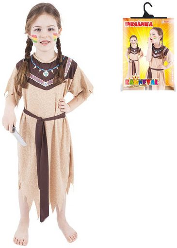 KARNEVAL Šaty Indiánka s páskem vel. S (110-120cm) 4-6 let *KOSTÝM*