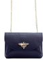 Kožená malá dámská crossbody kabelka na řetízku tmavě modrá