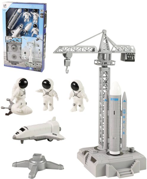 Vesmírná sada 3 figurky kosmonauti s jeřábem a odpalovací rampou