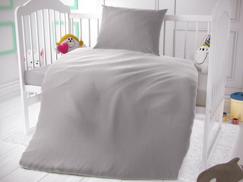 Mušelínové povlečení do dětské postýlky světle šedé