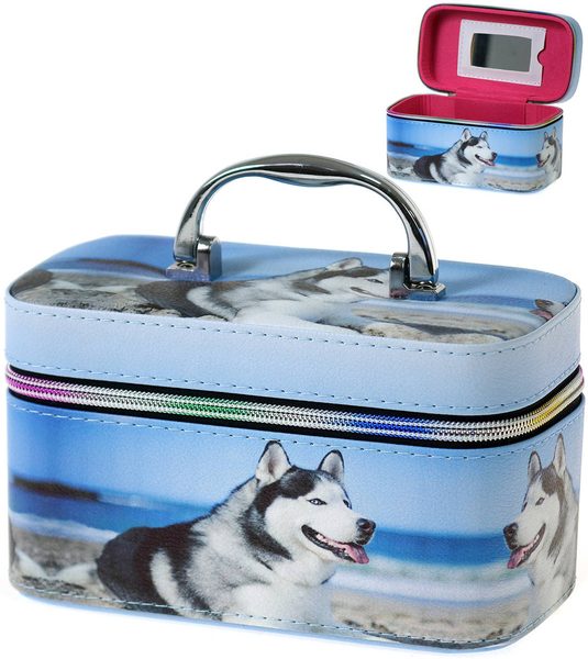 Kufřík dětský kosmetický vel. S se zrcátkem na zip foto potisk pejsek