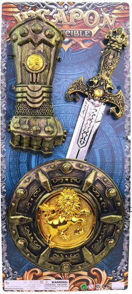 Meč dětský rytířský zdobený set se štítem a rukavicí plast na kartě