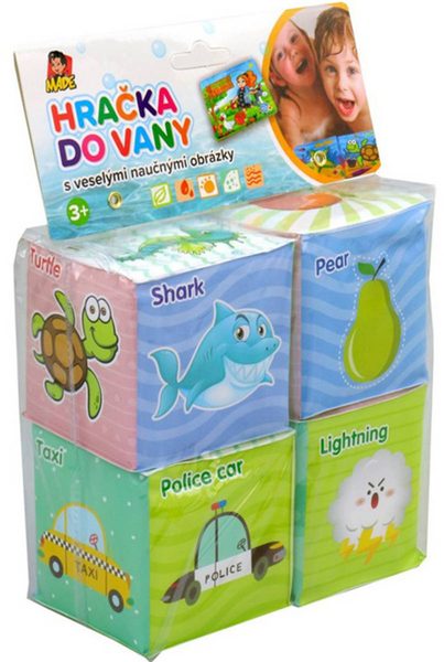 Kostky soft měkké obrázkové 7cm do vany do vody set 4 kusy v sáčku