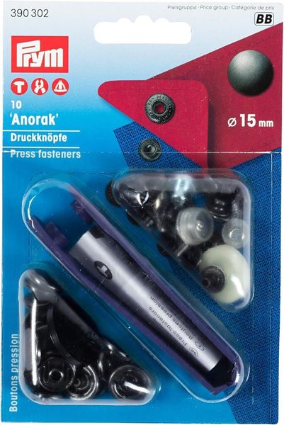 Knoflík stiskací ANORAK 15 mm ČERNÝ NIKL